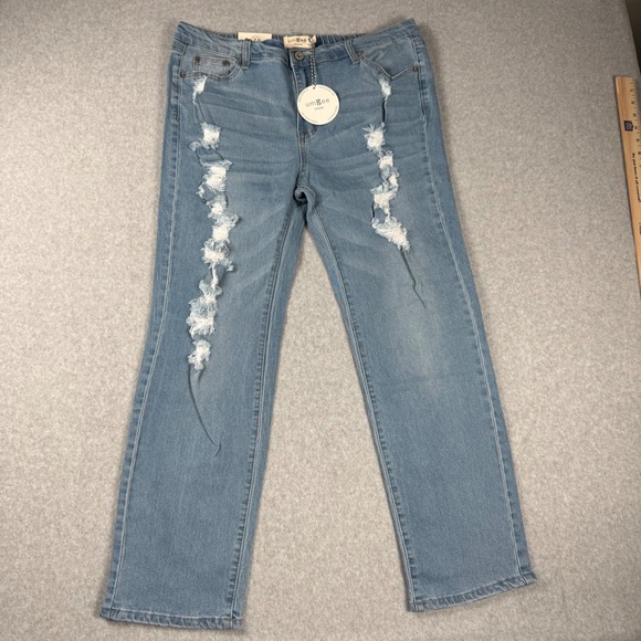 Umgee Denim - Umgee Distressed Straight Leg Jeans 9 Blue Y2K Edgy Streetwear Light Wash NWT